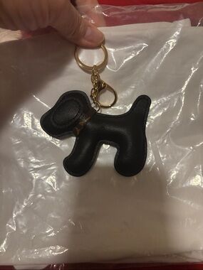 Black Dog Keychain Bag Charm - Gold Hardware, collar made from project bag